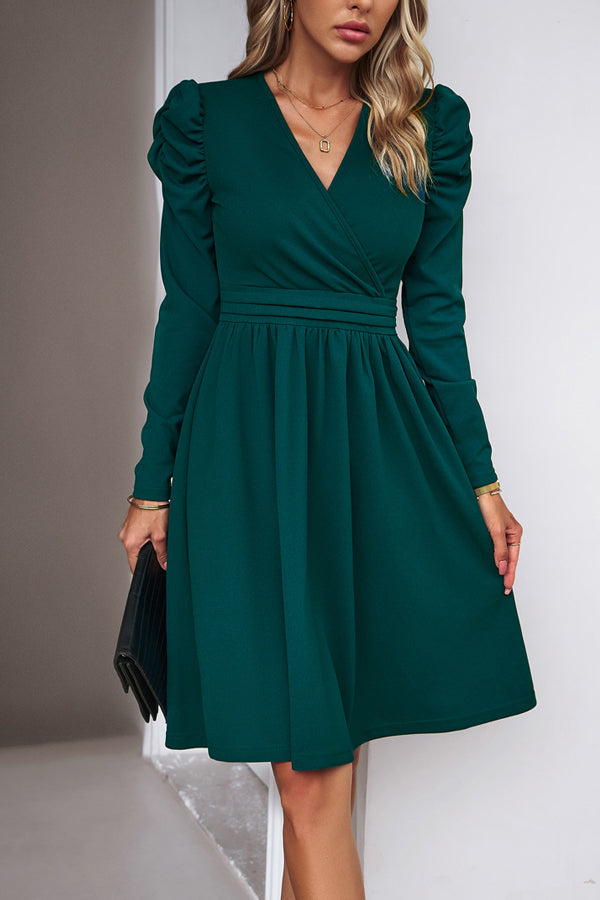Solid Long Sleeve Ruched Bodycon Dress