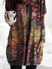 Crew Neck Vintage Ombre Dress