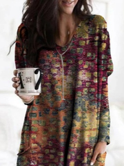 Crew Neck Vintage Ombre Dress