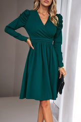 Solid Long Sleeve Ruched Bodycon Dress