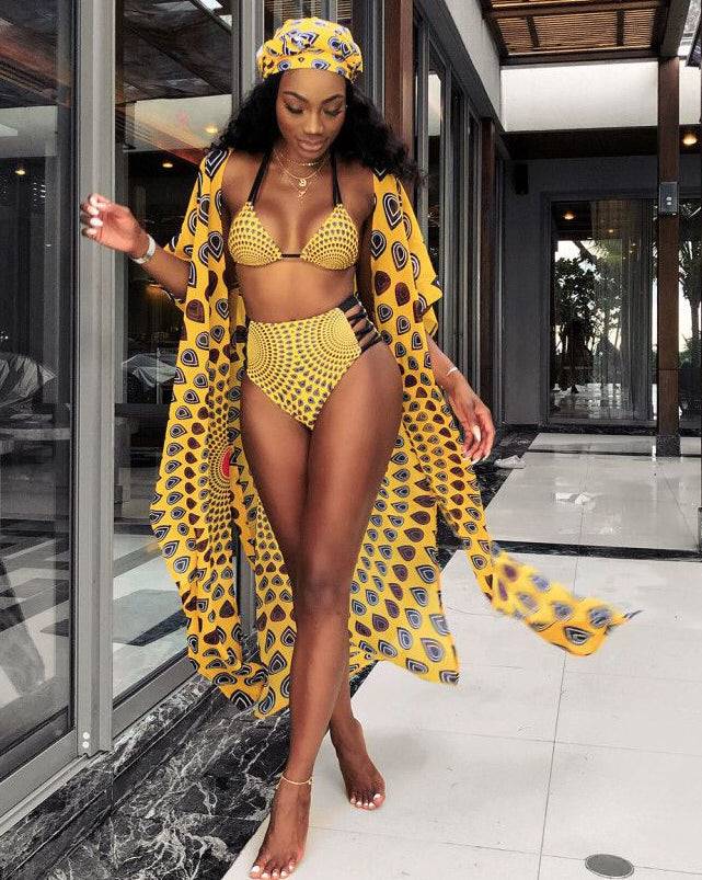 Africa Three Piece High Waist Cover Up Swimwear Areous