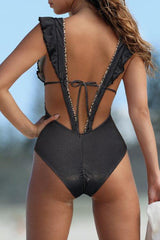 Backless Ruffled Strappy One-Piece Swimsuit Areous