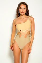 Beige Strappy Cut Out One Piece Monokini Areous