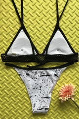 Black And White Splicing Mesh Bikini Set Areous