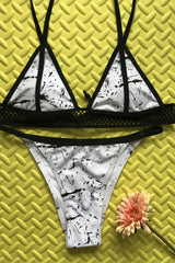 Black And White Splicing Mesh Bikini Set Areous