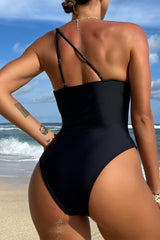 Black Asymmetric Cut Out One Shoulder One Pc Bikini Areous