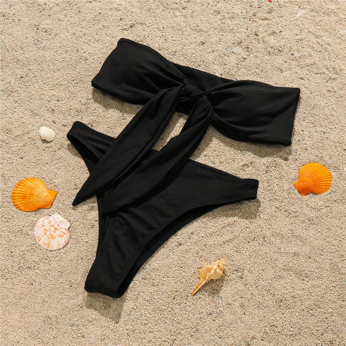 Black Bandeau Padded Two Piece Bikini Areous
