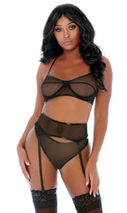 Black Compare and Contrast Lingerie Set Areous