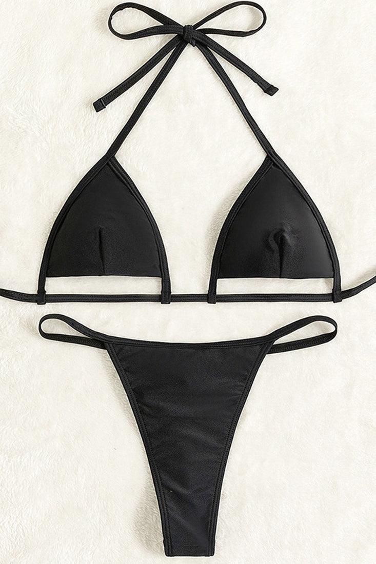 Black Cut Out Cheeky  Back Rhinestones Two Piece Swimsuit Areous