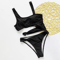 Black Cut Out Swimsuit Areous