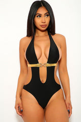 Black Gold Belted Cut Out Monokini Areous