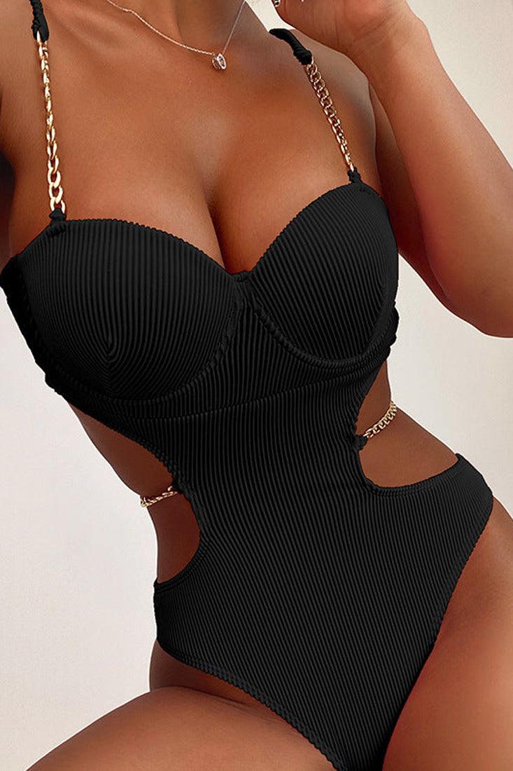 Black Gold Chain Straps 1pc Monokini Areous