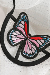 Black Halter Butterfly Embroidered Strappy 2 Pc Lingerie Set Areous