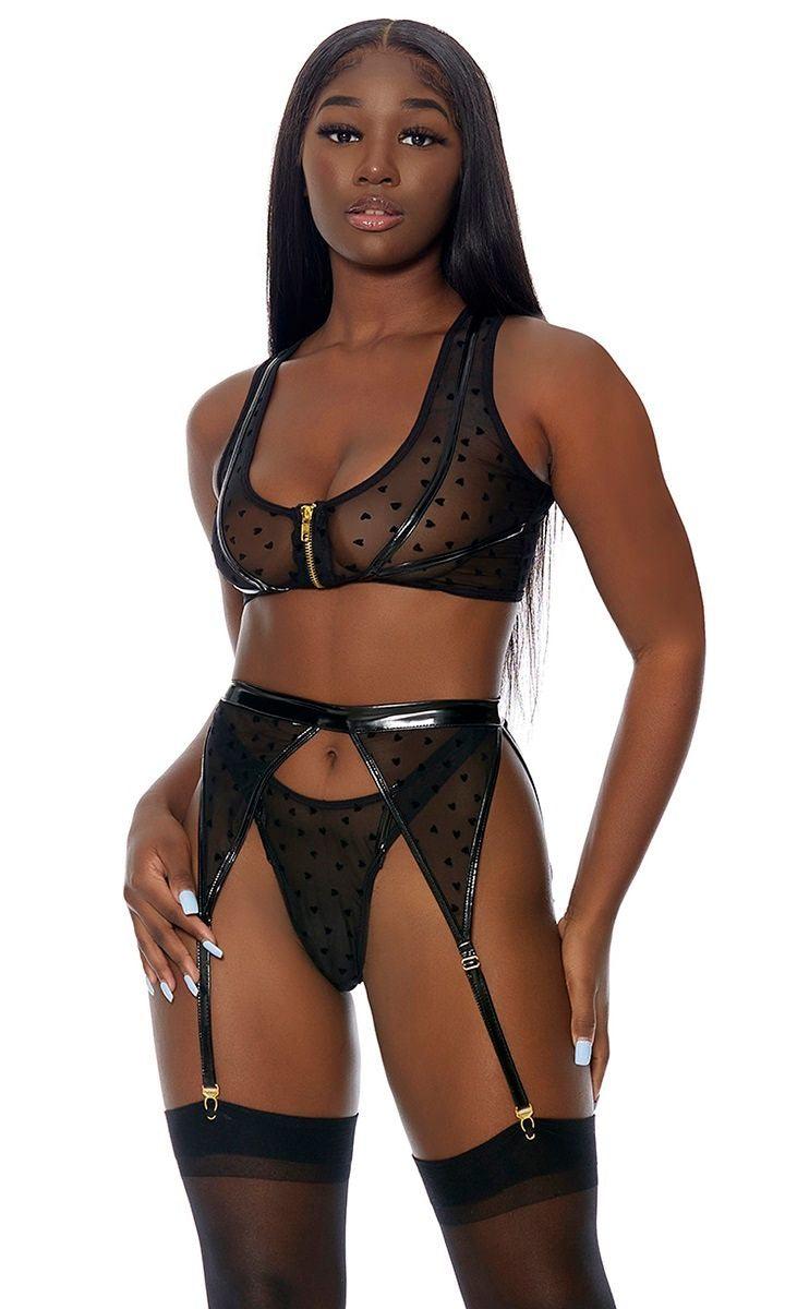 Black Heart To Catch Lingerie Set Areous