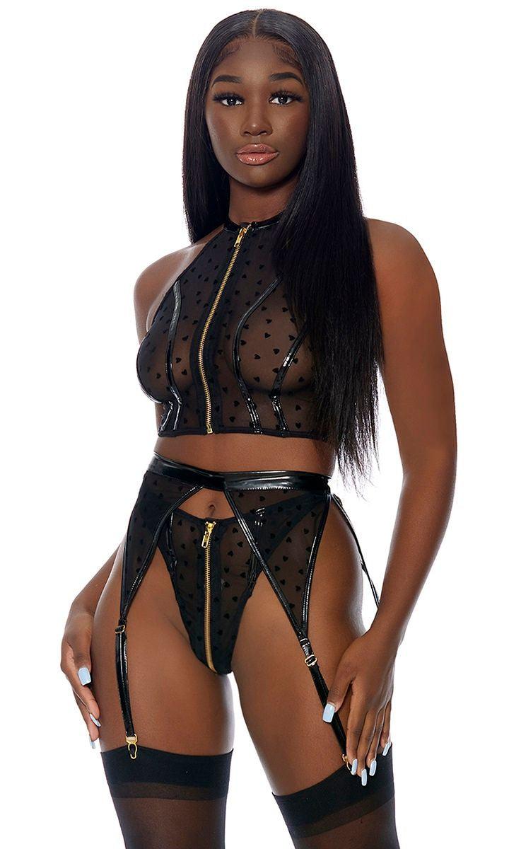 Black I Heart You Lingerie Set Areous