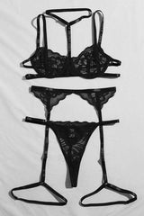 Black Lace Choker Lingerie 3 Pc Set Areous