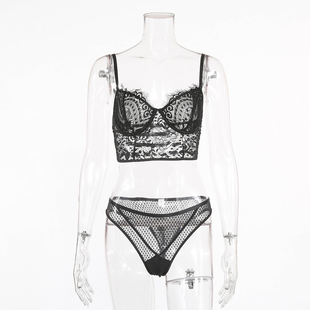 Black Lace Lingerie Bra Set Areous