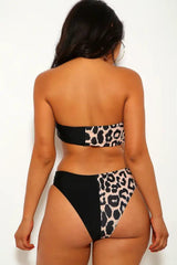 Black Leopard Print Twist Two Piece Swimsuit Areous