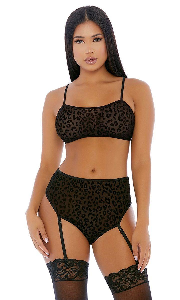 Black Lustful Leopard Cami Lingerie Set Areous