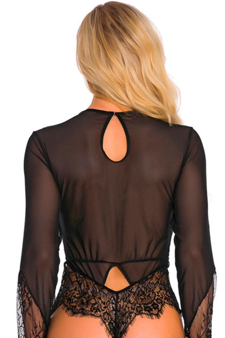 Black Mesh Eyelash Lace Teddy Lingerie Areous