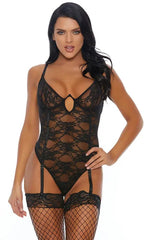 Black Mesh Lace Embroidered Intimate Teddy Areous