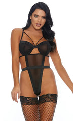 Black Mesh Strappy Intimate Teddy Areous