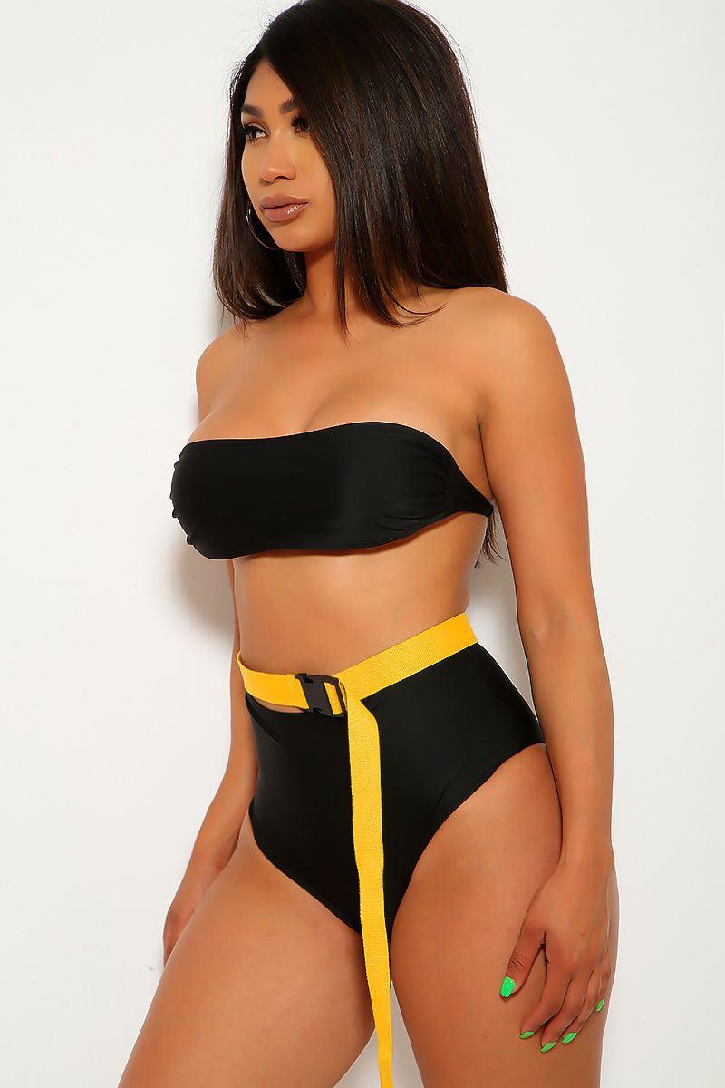 Black Mustard High Waist Three Piece Swimsuit Set Areous