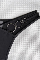 Black O-Ring Linked Strappy V-Cut 2 Pc Swimsuit Areous