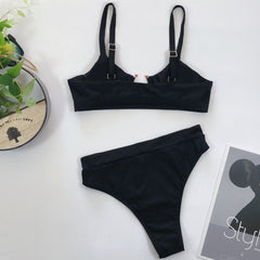 Black O-Ring Two Piece Swimwear Areous