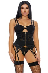 Black On Your Buckle List Bustier Lingerie Set Areous