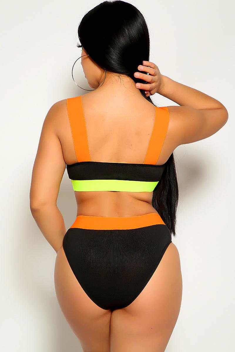 Black Orange Two Tone Two Piece Swimsuit Areous