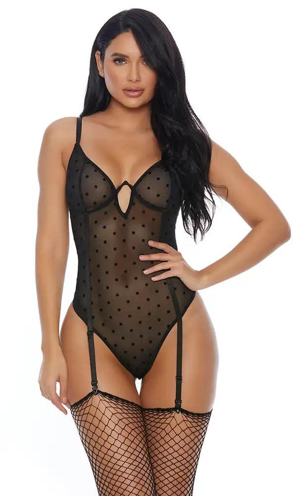 Black Polka Dot Print Intimate Teddy Areous