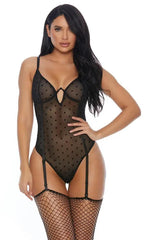 Black Polka Dot Print Intimate Teddy Areous