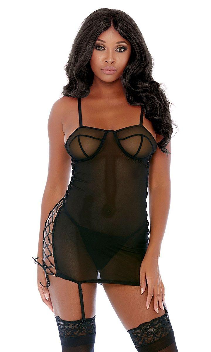 Black Ring It On Chemise Set Areous