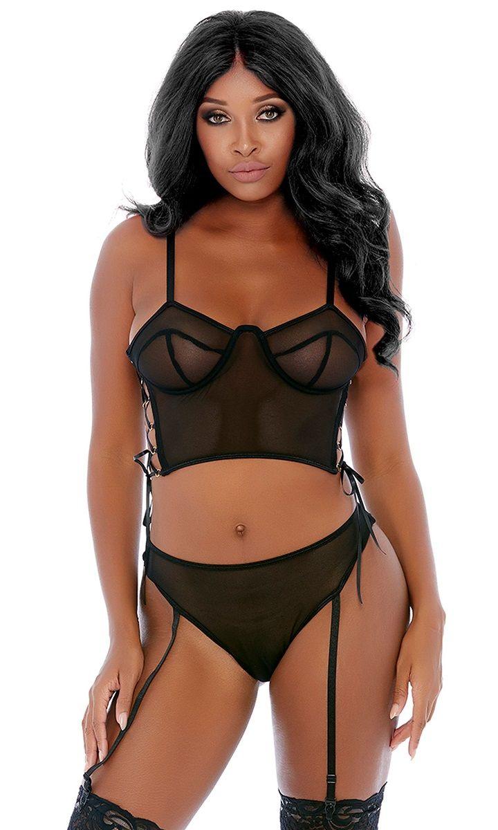 Black Ring Me Up Bustier Set Areous
