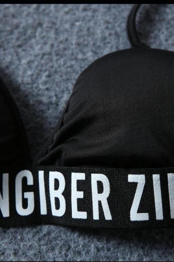 Black Sexy Letter Pattern Halter Bikini Set Areous