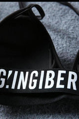 Black Sexy Letter Pattern Halter Bikini Set Areous