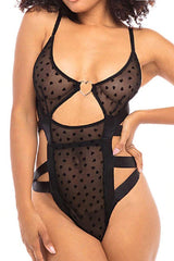 Black Sleeveless Heart Print Strappy Teddy Areous