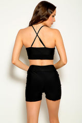 Black Sleeveless High Waist Two Piece Swimsuit Areous