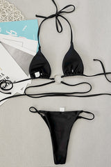 Black Strappy Ring Linked Halter 3 Pc Mesh Cover Up Areous