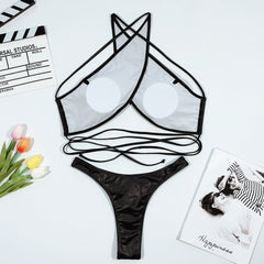 Black Two Piece Cross Halter Swimwear Areous