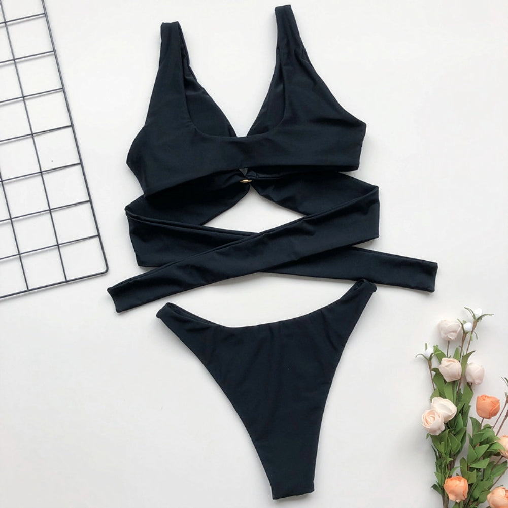 Black Two Piece O-Ring Swimwear Areous