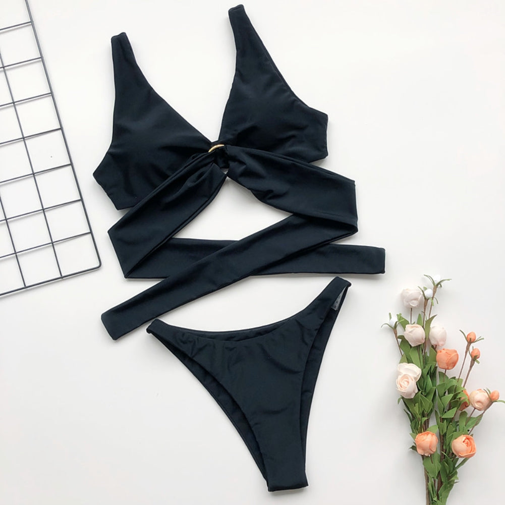 Black Two Piece O-Ring Swimwear Areous