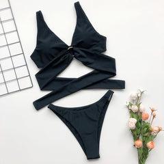 Black Two Piece O-Ring Swimwear Areous