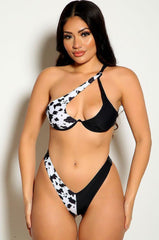 Black White Cow Print Two Piece Swimsuit Areous