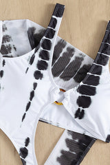 Black White Cut Out Monokini With Long Sleeve Pullover Cover Up Areous