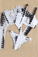 Black White Cut Out Monokini With Long Sleeve Pullover Cover Up Areous