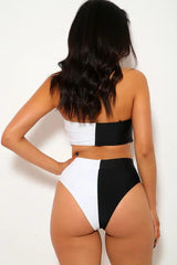 Black White Cut Out Padded Two Piece Swimsuit Areous