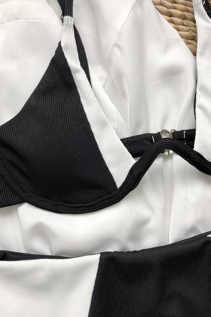 Black White Underwire Bikini Top High Waisted 2 Pc Swimsuit Areous