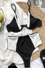 Black White Underwire Bikini Top High Waisted 2 Pc Swimsuit Areous